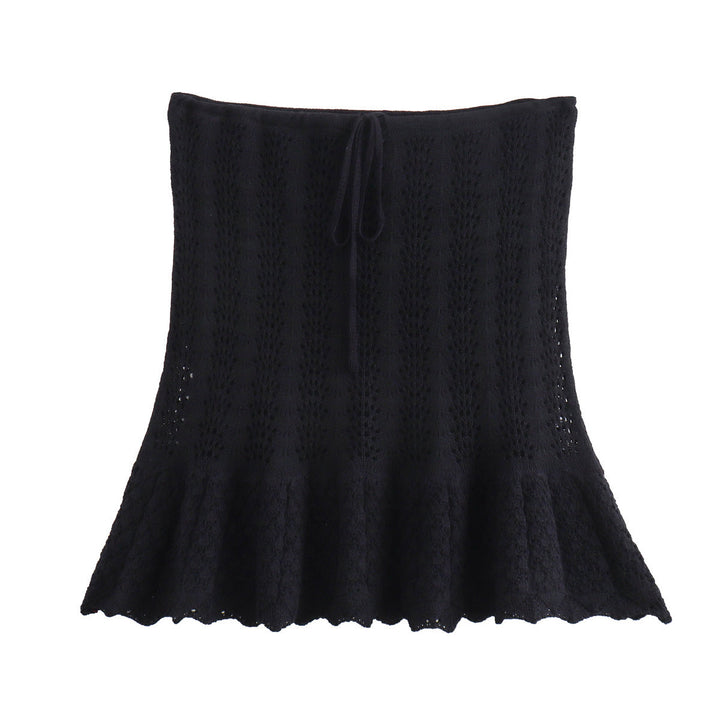 W&W Mode | Mode Lässig Strickweste Hohlschliff Top Strick Kurzer Rock Set