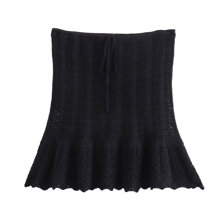 WWMODE | Mode Lässig Strickweste Hohlschliff Top Strick Kurzer Rock Set