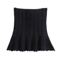 WWMODE | Mode Lässig Strickweste Hohlschliff Top Strick Kurzer Rock Set