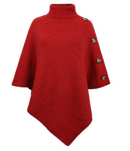 Damen Strick-Poncho mit steigendem Kragen und dekorativen Knopfdetails WW