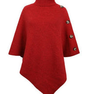 Damen Strick-Poncho mit steigendem Kragen und dekorativen Knopfdetails WW