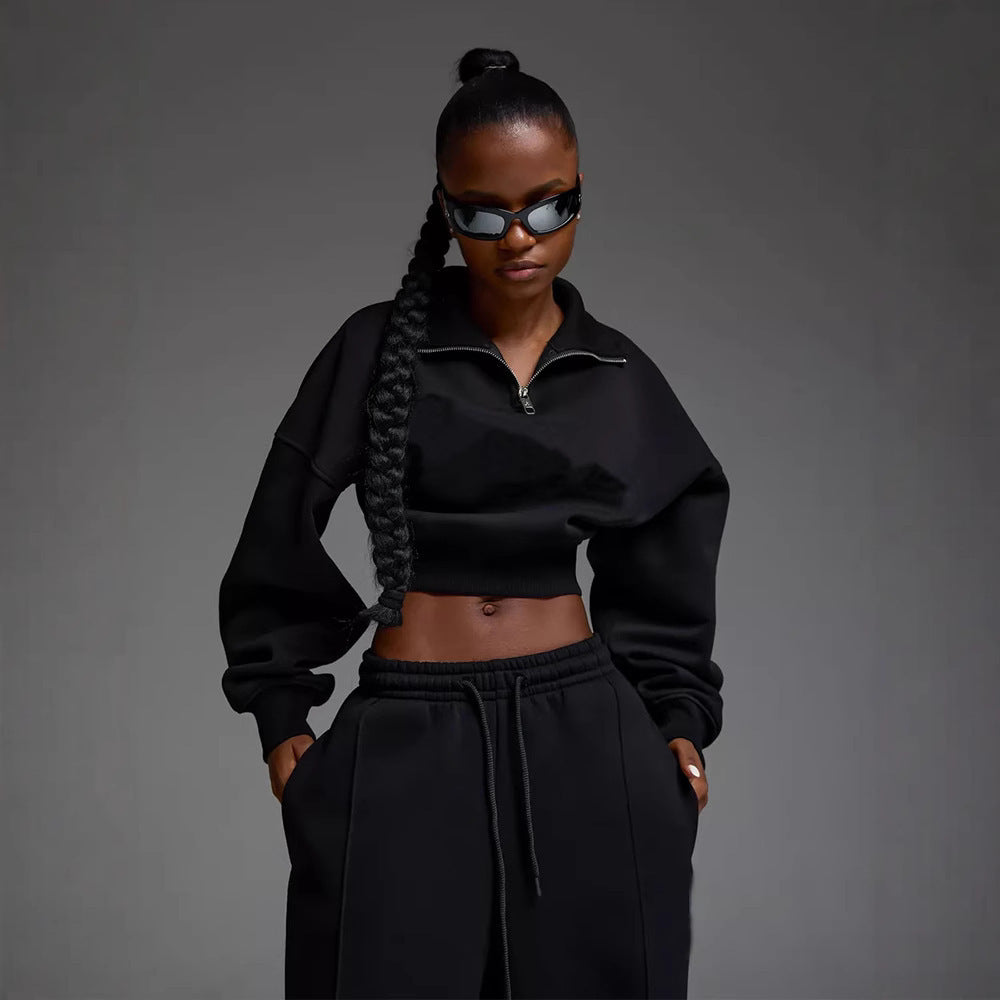 Damen Sportlicher Fleece-Loungewear-Anzug mit Reißverschluss WW