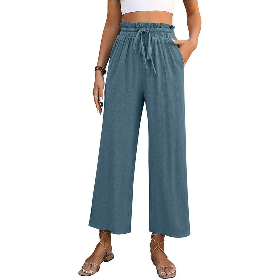 Damen Bequeme Weite Hose mit elastischem Bund und seitlichen Taschen WW