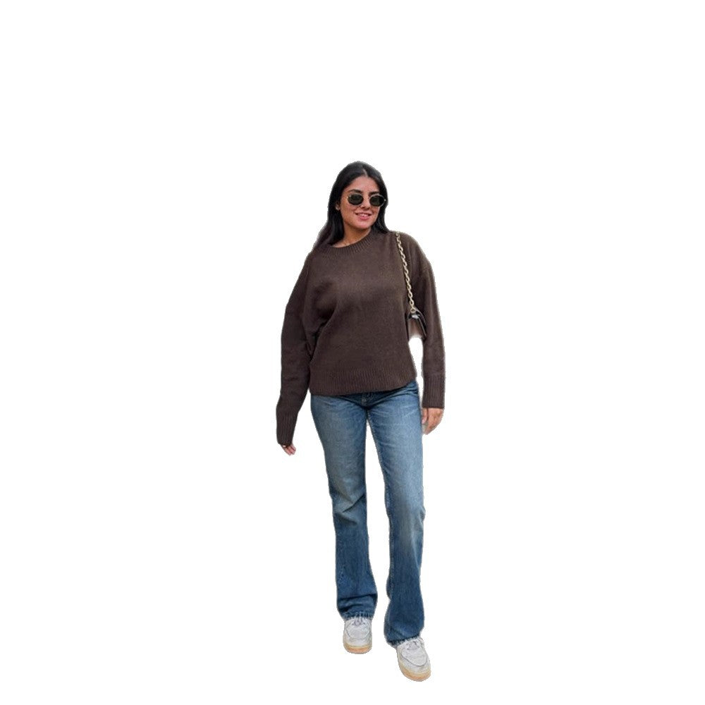 Damen Bequemer Oversized Crewneck Pullover WW