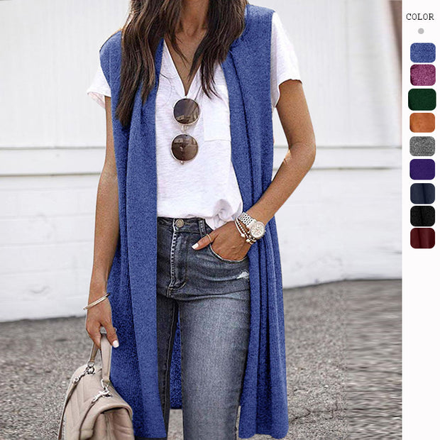 Damen offene Strickjacke mit lässigem Schnitt und langen Seitenpartien WW
