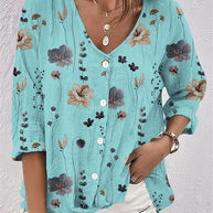 Damen Bluse mit floralem Druck und modernem Knopfdesign WW