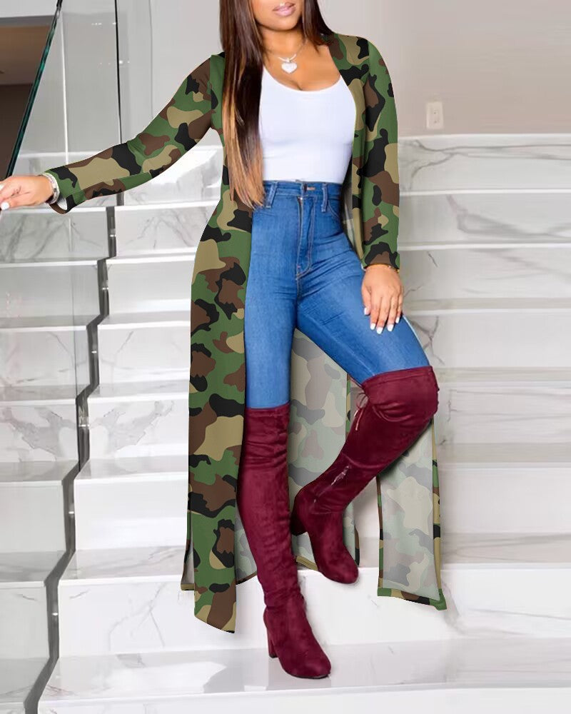 Damen Lange Strickjacke mit modernem grafischem Muster WW