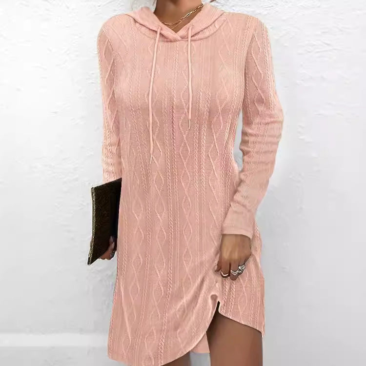 Damen Hoodie-Kleid mit Struktur und seitlichem Schlitz W&W Mode