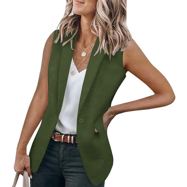Damen ärmellose Blazer-Jacke mit elegantem Schnitt und Seitentaschen WW