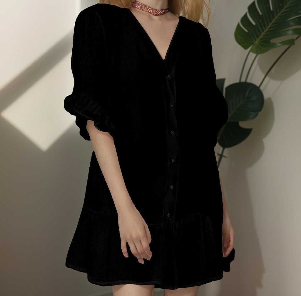 Damen Shirtkleid mit Puffärmeln und Volantabschluss WW