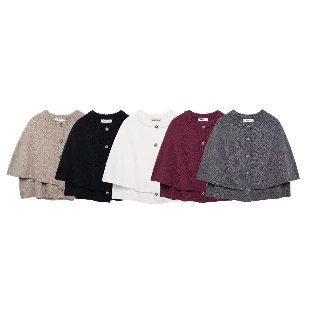 Damen weiches Strick-Cape mit Knöpfen W&W Mode