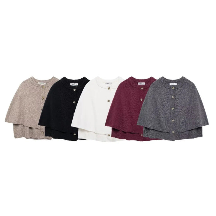Damen weiches Strick-Cape mit Knöpfen W&W Mode