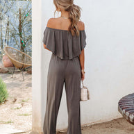 Damen Eleganter Off-Shoulder Jumpsuit mit weitem Bein und fließendem Oberteil WW