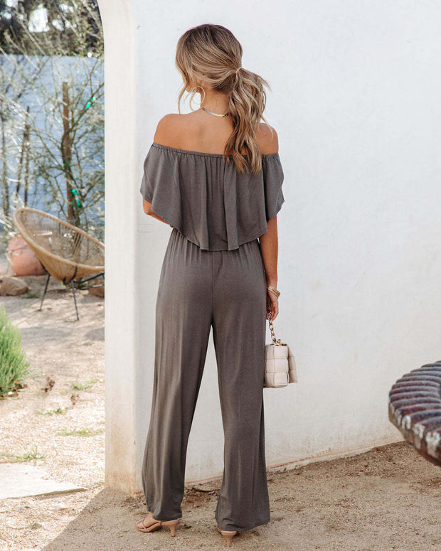 Damen Eleganter Off-Shoulder Jumpsuit mit weitem Bein und fließendem Oberteil WW