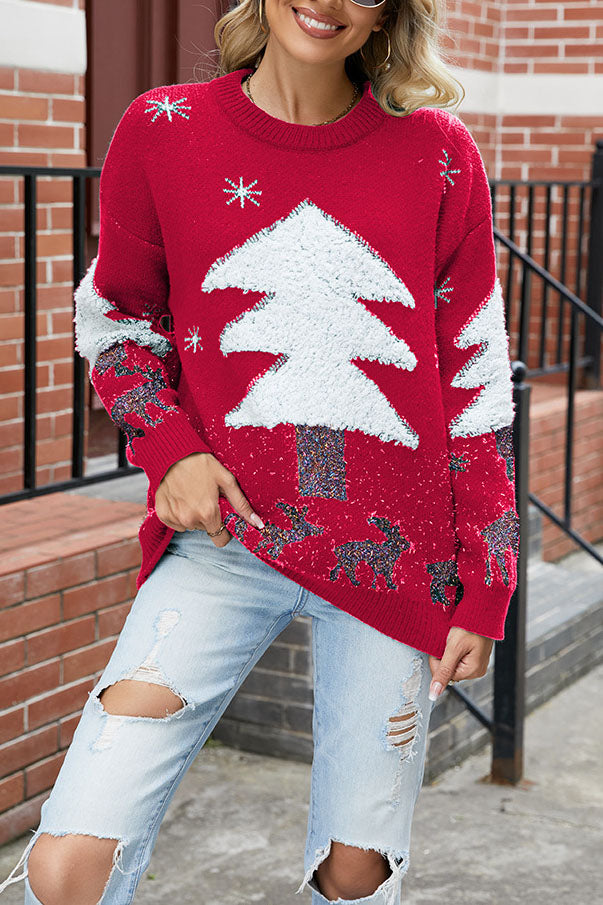 W&W Mode Plüsch Weihnachtsbaum Pullover Strickpullover