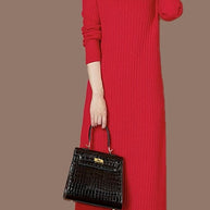 Damen Strickkleid mit feiner Rippstruktur und hohem Kragen WW