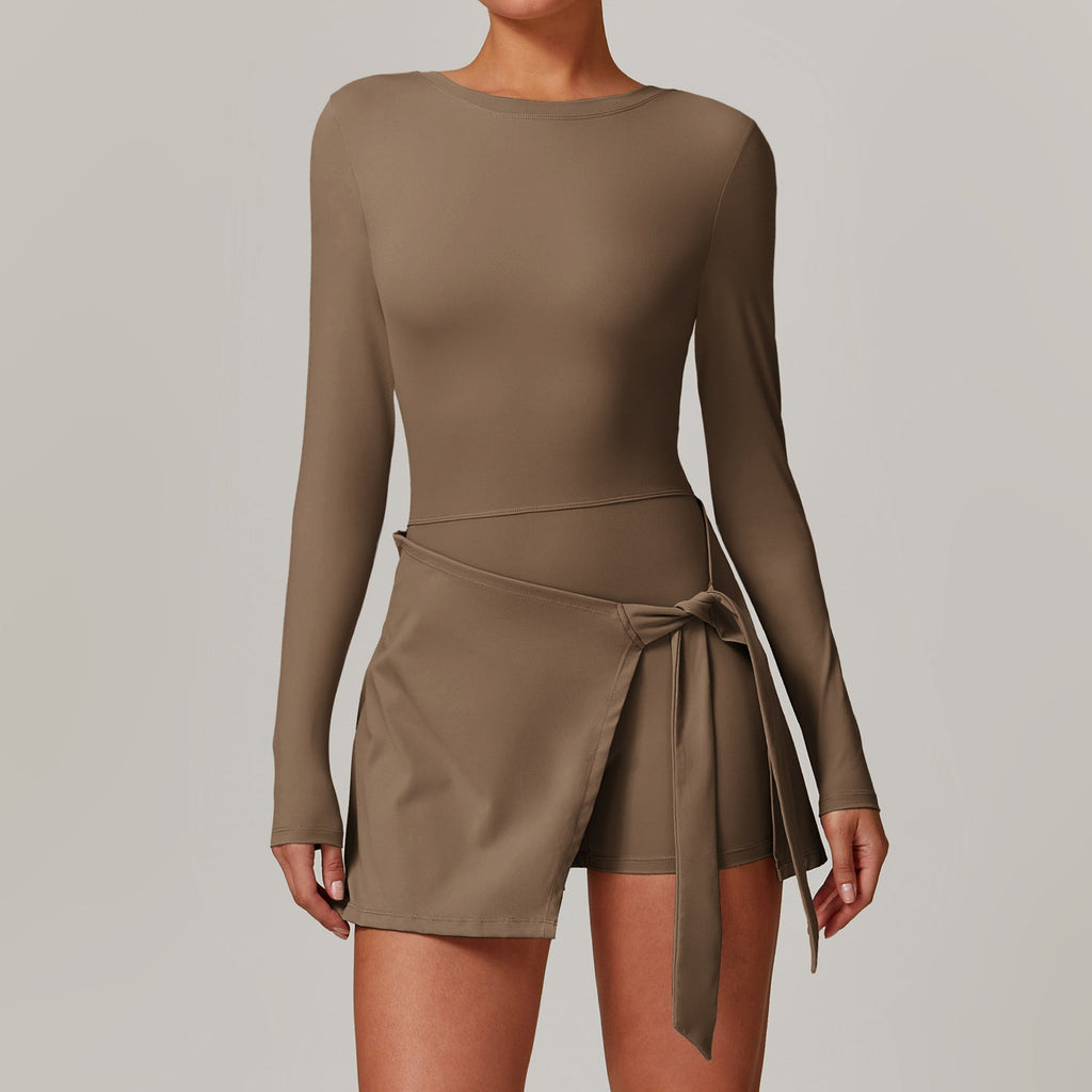 WW | Faux Zu Stück Anti Exposition Enganliegende Sportkleid Sexy Schlitz Träger U Form Schönheit Hinten Tennis Kleid