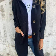 Damen Strickjacke mit Kapuze und Knöpfen WW