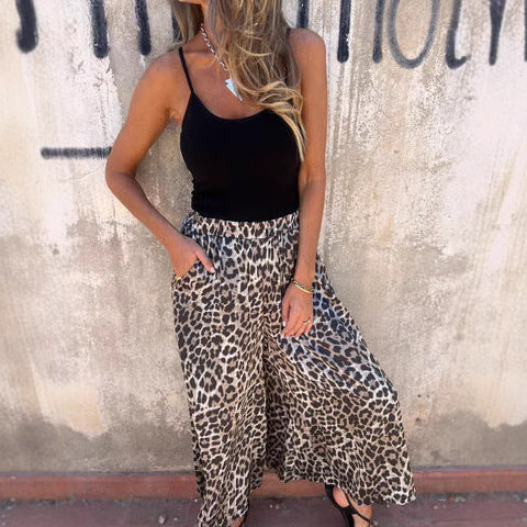 Damen weit geschnittene Palazzohose mit leopardenmuster W&W Mode