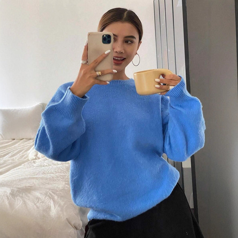 Damen Pullover mit weitem Schnitt aus feinem Strickmaterial WW