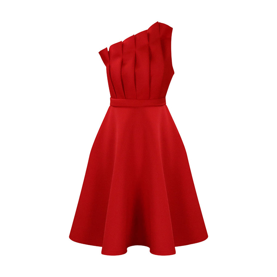 Damen A-linien Kleid mit voluminösen Rüschen und elegantem Taillengürtel WW