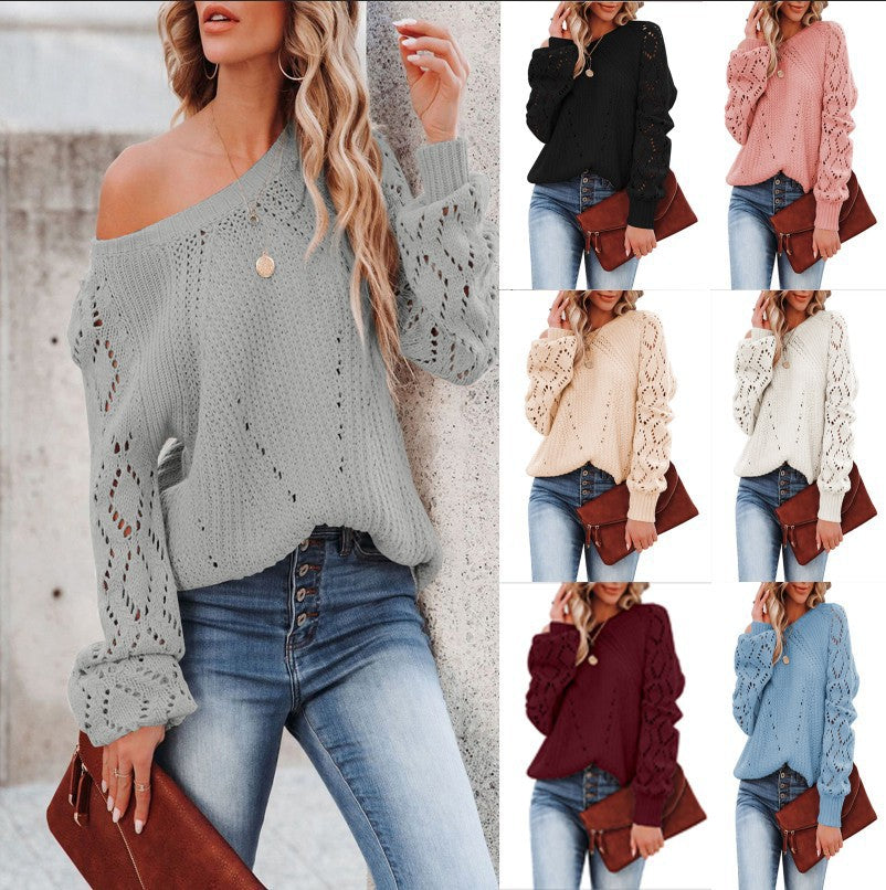 Damen Strickpullover mit voluminösen Ärmeln und raffiniertem Lochmuster WW