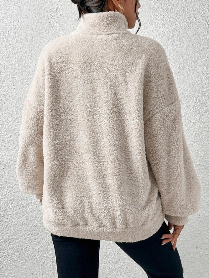 W&W Mode Plüsch-Kängurutaschen-Stehkragen-Sweatshirt