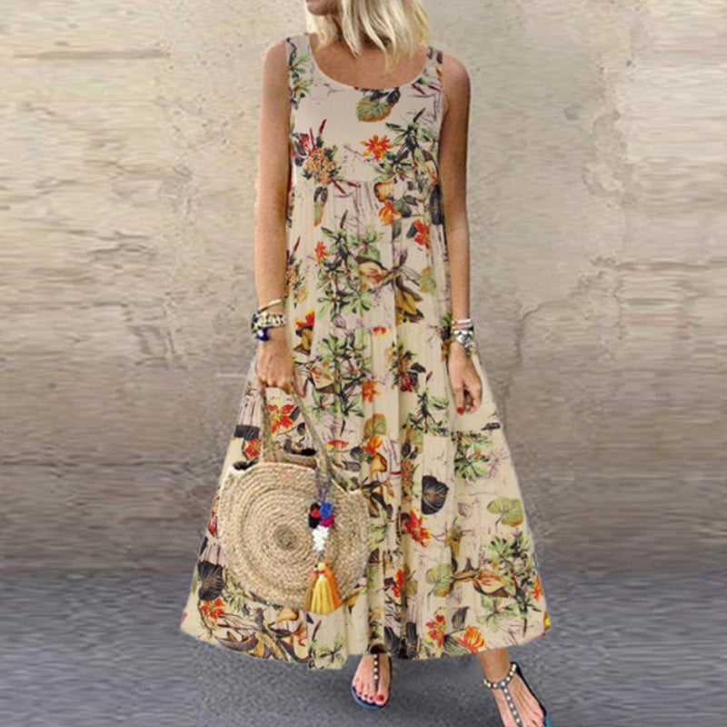 WW | Retro Ärmelloses Rundhals Damenkleid