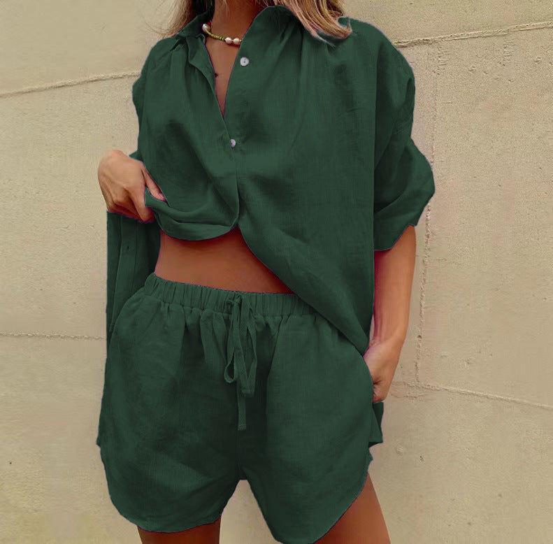 Damen lässiges Leinen Oberteil mit Shorts WW