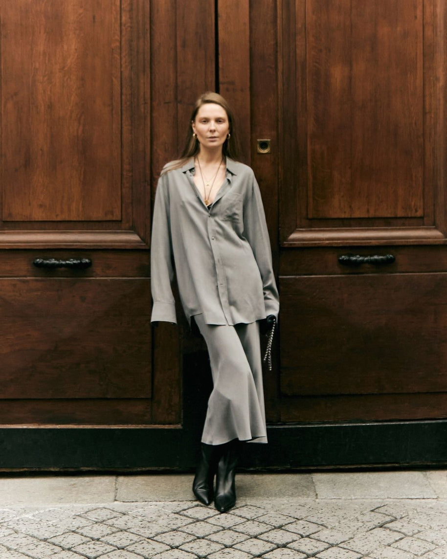 Damen stilvolles Oversized-Hemd und Palazzo-Hose-Set WW