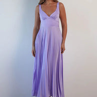 Damen Plissiertes Maxikleid mit V-Ausschnitt und schwingendem Rock WW