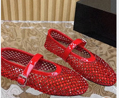 Damen Strass-beschmückte Mary Jane Flats WW