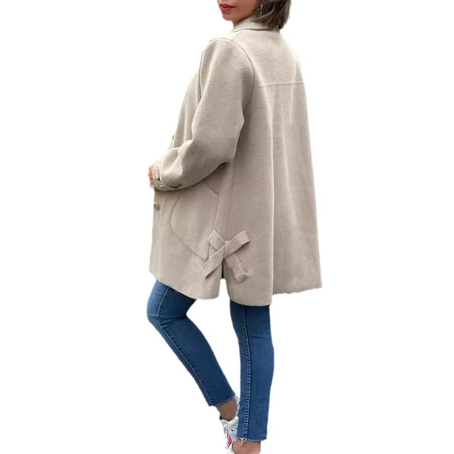 Damen gemütlicher Oversized-Mantel mit großen Taschen und Knopfdetails WW