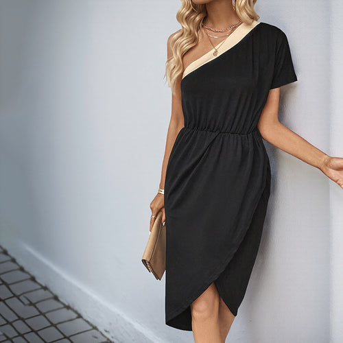 Damen asymmetrisches Midi-Kleid mit bindbarem Taillengürtel und modernen Details WW