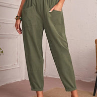Damen bequeme Freizeithose mit elastischem Bund und großen Taschen WW
