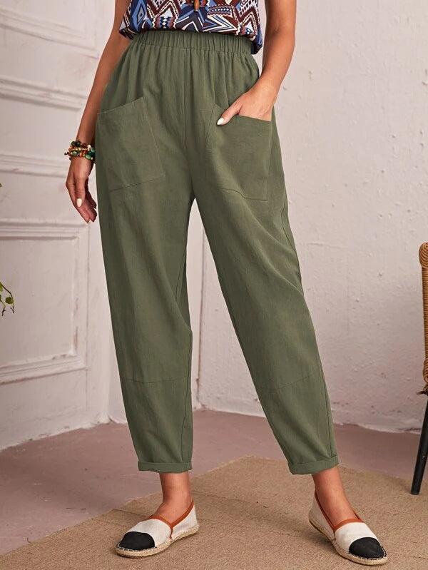 Damen bequeme Freizeithose mit elastischem Bund und großen Taschen WW