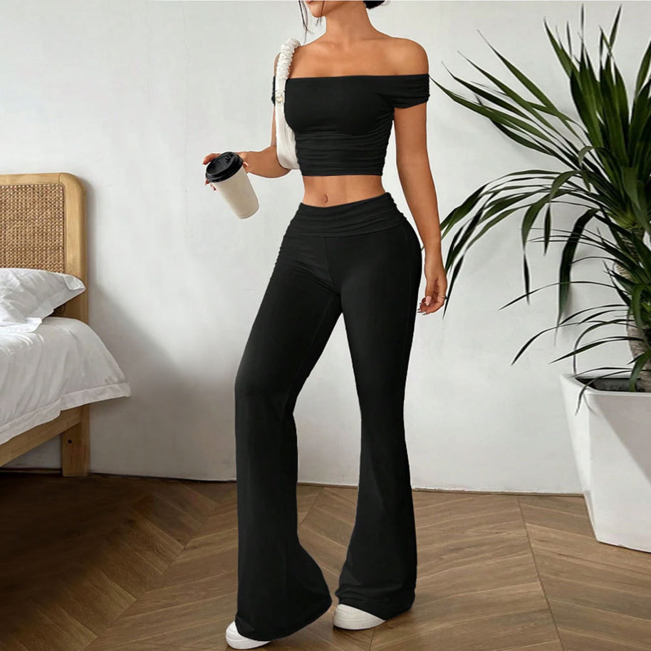 Damen cropped Oberteil und Palazzo-Hose Set W&W