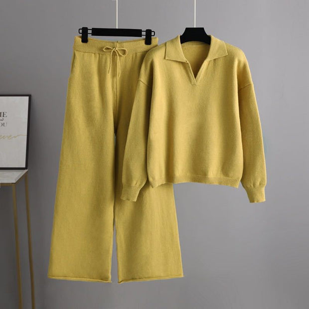 Damen bequeme Strickjacke mit weitem Schnitt und passenden Hosen WW