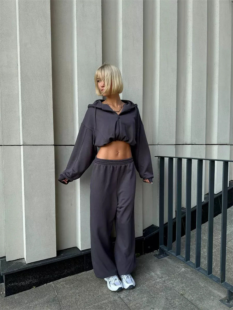 Damen sportlicher Kapuzenpullover und weite Freizeithose Set WW