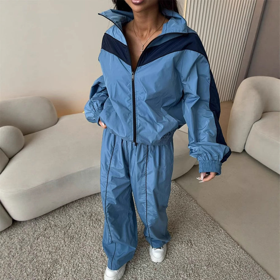 Damen sportlicher Windbreaker-Anzug mit lässigem Schnitt und praktischen Taschen WW