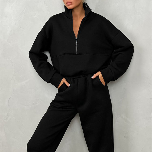 Damen Sportliches Freizeit-Loungewear-Set mit Stehkragen WW