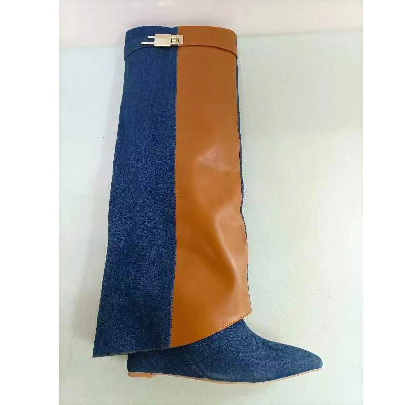 Damen Hochglanz Regenbogen Über-die-Knie Stiletto Stiefel WW