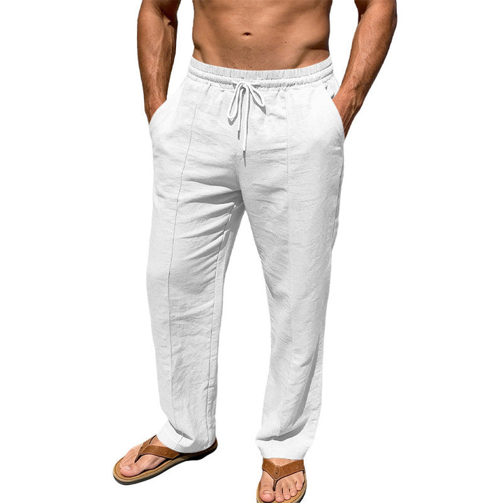 Herren nan atmungsaktive Leinenmisch-Hose mit Tunnelzug Bügelfalte und geradem Bein W&W Mode