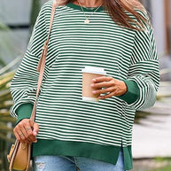 Damen lässiger gestreifter Oversized Pullover WW