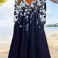 Damen Boho Maxikleid mit floralem Print und knöpfbarem Oberteil WW