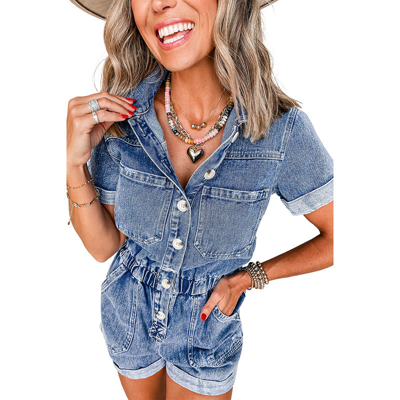 Damen Denim-Jumpsuit mit taillierter Passform und funktionalen Taschen WW
