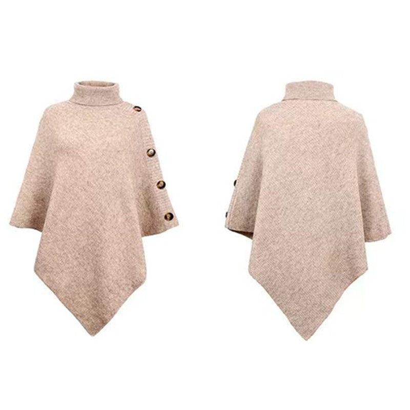 Damen Strick-Poncho mit steigendem Kragen und dekorativen Knopfdetails WW