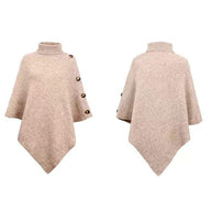 Damen Strick-Poncho mit steigendem Kragen und dekorativen Knopfdetails WW
