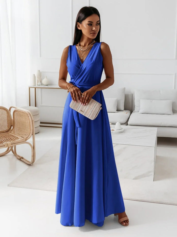 W&W Mode | Damen Einfarbiges V-ausschnitt Langes Kleid