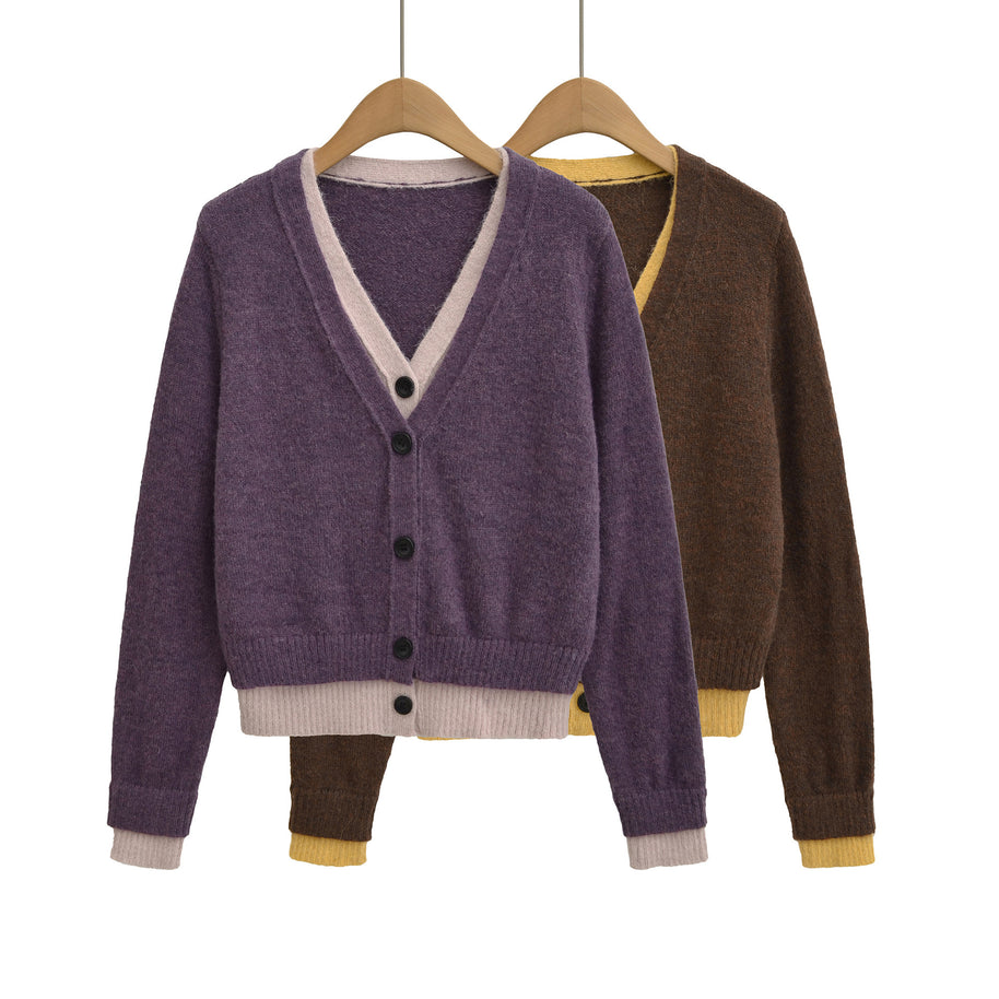 Damen Strickjacke mit V-Ausschnitt und kontrastierenden Details WW
